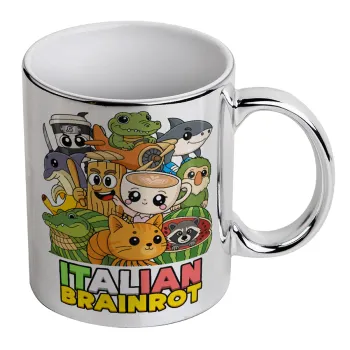 Italian Brainrot friends, Κούπα κεραμική, ασημένια καθρέπτης, 330ml