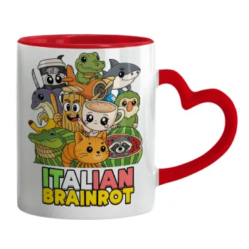 Italian Brainrot friends, Mug heart red handle, ceramic, 330ml