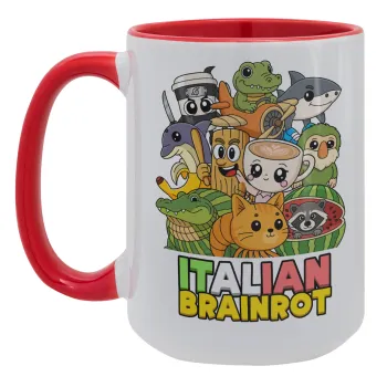 Italian Brainrot friends, Κούπα Mega 15oz, κεραμική Κόκκινη, 450ml
