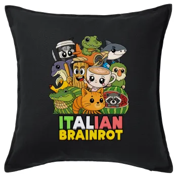 Italian Brainrot friends, Μαξιλάρι καναπέ Μαύρο 100% βαμβάκι, περιέχεται το γέμισμα (50x50cm)