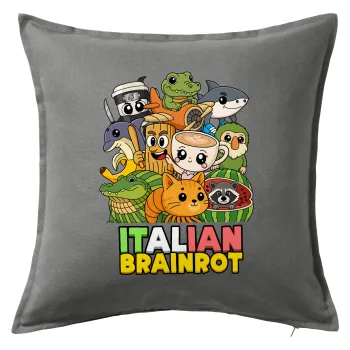 Italian Brainrot friends, Μαξιλάρι καναπέ Γκρι 100% βαμβάκι, περιέχεται το γέμισμα (50x50cm)