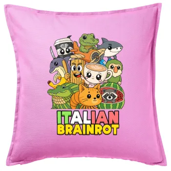Italian Brainrot friends, Μαξιλάρι καναπέ ΡΟΖ 100% βαμβάκι, περιέχεται το γέμισμα (50x50cm)
