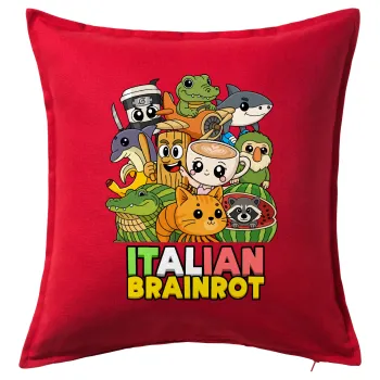 Italian Brainrot friends, Μαξιλάρι καναπέ Κόκκινο 100% βαμβάκι, περιέχεται το γέμισμα (50x50cm)