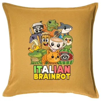 Italian Brainrot friends, Μαξιλάρι καναπέ Κίτρινο 100% βαμβάκι, περιέχεται το γέμισμα (50x50cm)