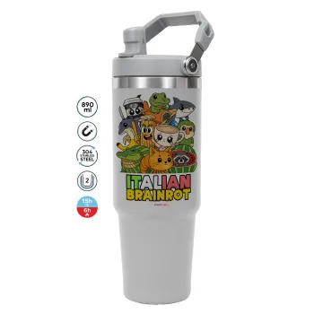 Italian Brainrot friends, ΓΚΡΙ χρώματος Θερμός Ανοξείδωτο 890ml (30oz) με χερούλι