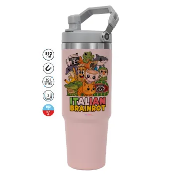Italian Brainrot friends, ΡΟΖ χρώματος Θερμός Ανοξείδωτο 890ml (30oz) με χερούλι