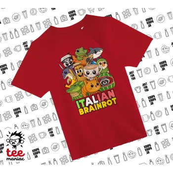 Italian Brainrot friends, Άνετο παιδικό T-Shirt ΚΟΚΚΙΝΟ από 100% βαμβάκι, για κάθε μέρα. Vegan & OEKO-TEX πιστοποιημένο.