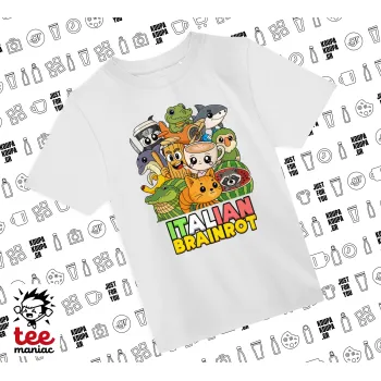 Italian Brainrot friends, Άνετο παιδικό T-Shirt ΛΕΥΚΟ από 100% βαμβάκι, για κάθε μέρα. Vegan & OEKO-TEX πιστοποιημένο.