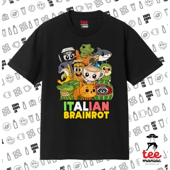 Italian Brainrot friends, Κλασικό T-Shirt, διπλής ραφής, χωρίς πλευρικές ραφές ΜΑΥΡΟ από 100% βαμβάκι. Vegan & OEKO-TEX πιστοποιημένο.