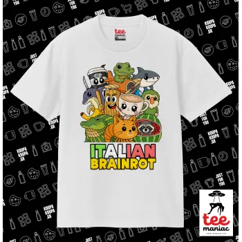 Italian Brainrot friends, Κλασικό T-Shirt, διπλής ραφής, χωρίς πλευρικές ραφές ΛΕΥΚΟ από 100% βαμβάκι. Vegan & OEKO-TEX πιστοποιημένο.