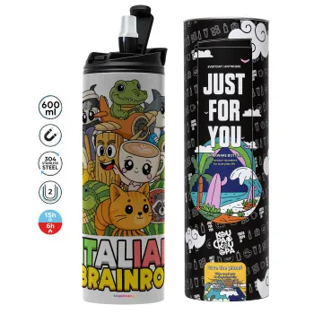 Italian Brainrot friends, Tumbler stainless steel GREY 600ml