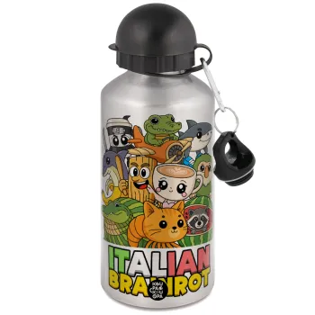 Italian Brainrot friends, Μεταλλικό παγούρι νερού, Ασημένιο, αλουμινίου 500ml