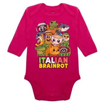 Italian Brainrot friends, Μακρυμάνικο βρεφικό φορμάκι, 0-18 μηνών, ΡΟΖ, 100% Organic Cotton
