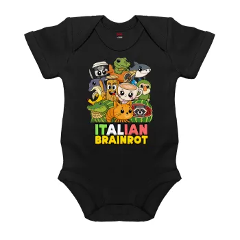 Italian Brainrot friends, Βρεφικό φορμάκι μωρού, 0-18 μηνών, ΜΑΥΡΟ, 100% Organic Cotton, κοντομάνικο
