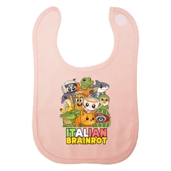 Italian Brainrot friends, Σαλιάρα με Σκρατς ΡΟΖ 100% Organic Cotton (0-18 months)