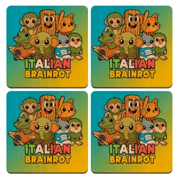Italian Brainrot friends, ΣΕΤ x4 Σουβέρ ξύλινα τετράγωνα plywood (9cm)