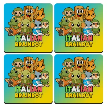 Italian Brainrot friends, ΣΕΤ 4 Σουβέρ ξύλινα τετράγωνα (9cm)