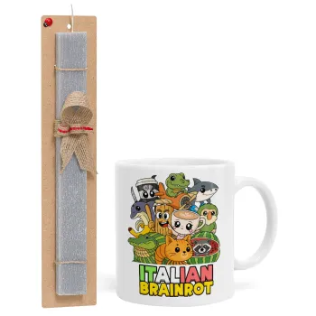 Italian Brainrot friends, Πασχαλινή Λαμπάδα με Κούπα κεραμική (330ml) & κερί αρωματικό πλακέ (30cm) (ΓΚΡΙ)