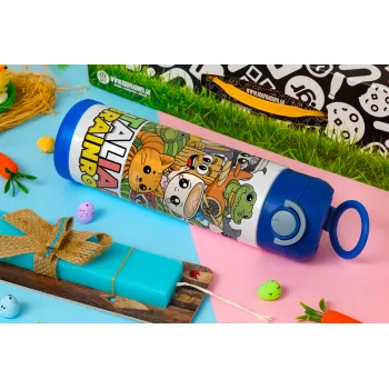 Italian Brainrot friends, Πασχαλινή Λαμπάδα με Παιδικό παγούρι θερμό, ανοξείδωτο, με καλαμάκι ασφαλείας, ΜΠΛΕ (500ml)