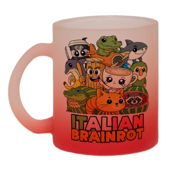 Italian Brainrot friends, Κούπα γυάλινη δίχρωμη με βάση το κόκκινο ματ, 330ml