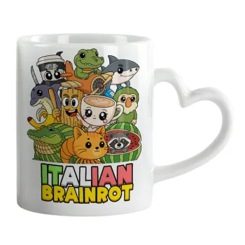 Italian Brainrot friends, Κούπα καρδιά χερούλι λευκή, κεραμική, 330ml