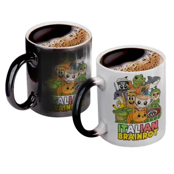 Italian Brainrot friends, Color changing magic Mug, ceramic, 330ml when adding hot liquid inside, the black colour desappears (1 pcs)