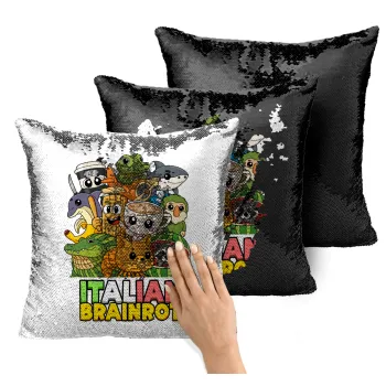 Italian Brainrot friends, Μαξιλάρι καναπέ Μαγικό Μαύρο με πούλιες 40x40cm περιέχεται το γέμισμα