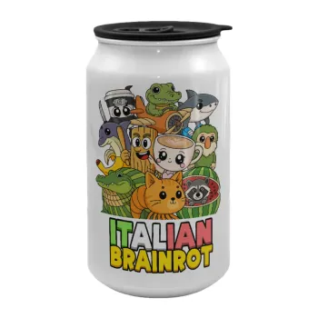 Italian Brainrot friends, Κούπα ταξιδιού μεταλλική με καπάκι (tin-can) 500ml
