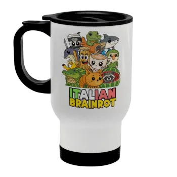 Italian Brainrot friends, Stainless steel travel mug with lid, double wall white 450ml