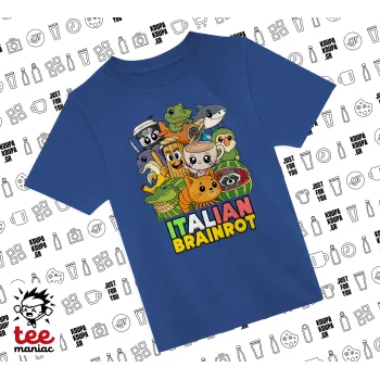 Italian Brainrot friends, Παιδικό T-Shirt ΜΠΛΕ από 100% βαμβάκι, για κάθε μέρα. Vegan & OEKO-TEX πιστοποιημένο.