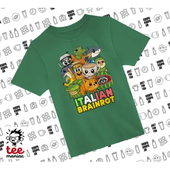 Italian Brainrot friends, Άνετο παιδικό T-Shirt ΠΡΑΣΙΝΟ από 100% βαμβάκι, για κάθε μέρα. Vegan & OEKO-TEX πιστοποιημένο.