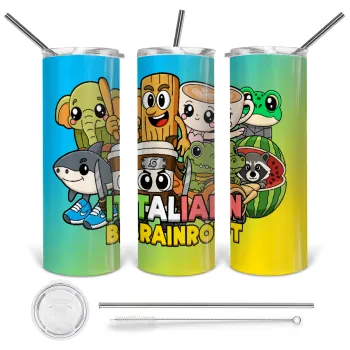 Italian Brainrot friends, Tumbler stainless steel 600ml, with metal straw & cleaning brush