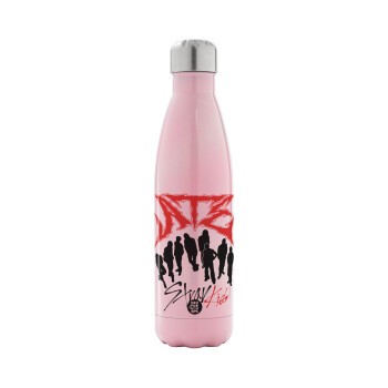 Stray Kids Boy band, Μεταλλικό παγούρι θερμός Ροζ Ιριδίζον (Stainless steel), διπλού τοιχώματος, 500ml