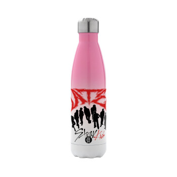 Stray Kids Boy band, Μεταλλικό παγούρι θερμός Ροζ/Λευκό (Stainless steel), διπλού τοιχώματος, 500ml