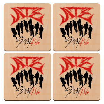Stray Kids Boy band, ΣΕΤ x4 Σουβέρ ξύλινα τετράγωνα plywood (9cm)