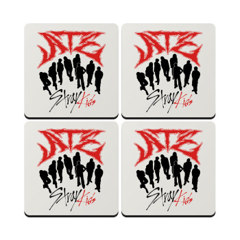 Stray Kids Boy band, ΣΕΤ 4 Σουβέρ ξύλινα τετράγωνα (9cm)