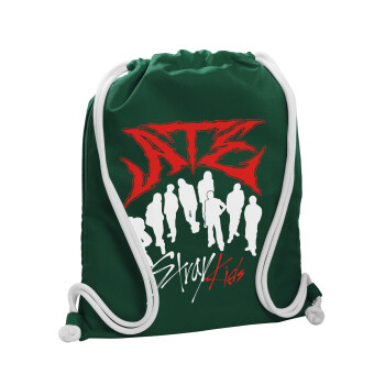 Stray Kids Boy band, Τσάντα πλάτης πουγκί GYMBAG BOTTLE GREEN, με τσέπη (40x48cm) & χονδρά λευκά κορδόνια