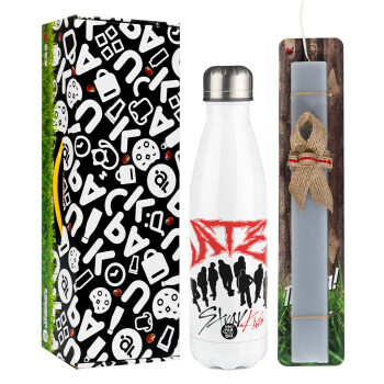 Stray Kids Boy band, Easter candle, metallic white thermos bottle (500ml) & aromatic flat candle (30cm) (GRAY)
