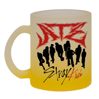 Stray Kids Boy band, Κούπα γυάλινη δίχρωμη με βάση το κίτρινο ματ, 330ml