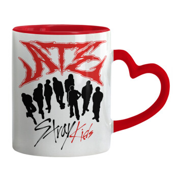 Stray Kids Boy band, Κούπα καρδιά χερούλι κόκκινη, κεραμική, 330ml