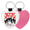 Μπρελόκ PU δερμάτινο glitter καρδιά ΡΟΖ