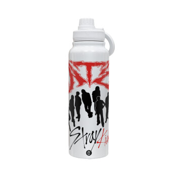 Stray Kids Boy band, 1L Stainless Steel Thermal Bottle with Phone Holder & Double Wall Insulation