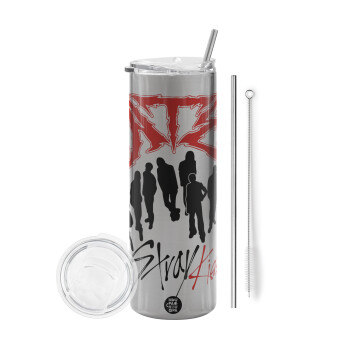 Stray Kids Boy band, Tumbler stainless steel Silver 600ml, with metal straw & cleaning brush