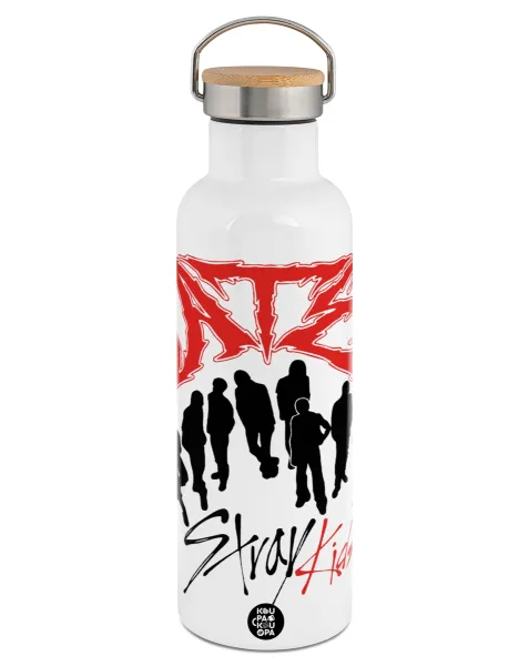 Stray Kids Boy band — Stainless steel White with wooden lid (bamboo), double wall, 750ml