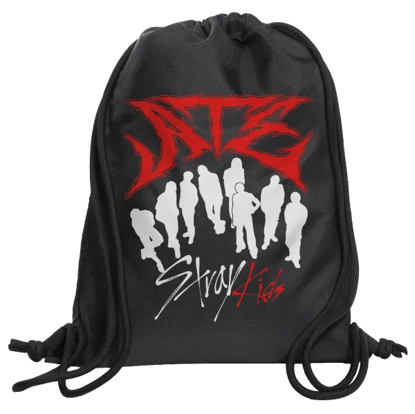 Stray Kids Boy band — Τσάντα πλάτης πουγκί GYMBAG Μαύρη, με τσέπη (40x48cm) & χονδρά κορδόνια
