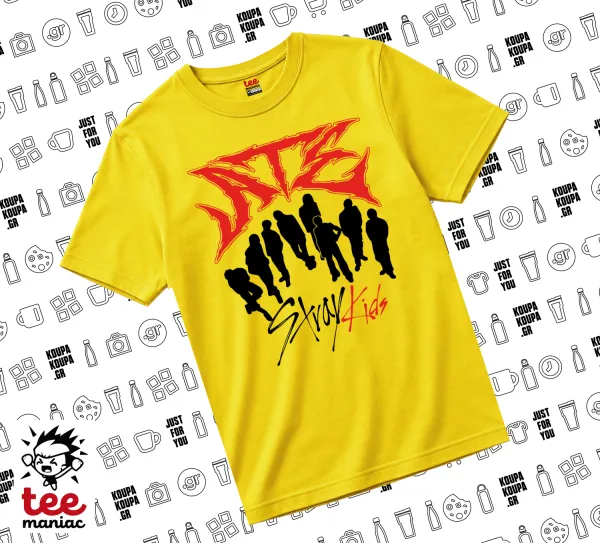 Stray Kids Boy band — Κίτρινο Άνετο παιδικό T-Shirt από 100% βαμβάκι, για κάθε μέρα. Vegan & OEKO-TEX πιστοποιημένο.