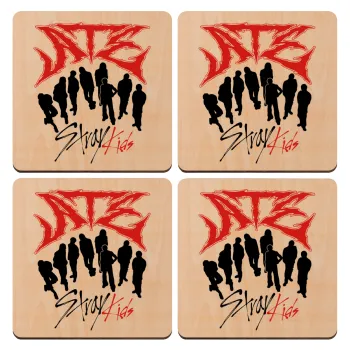 Stray Kids Boy band, ΣΕΤ x4 Σουβέρ ξύλινα τετράγωνα plywood (9cm)