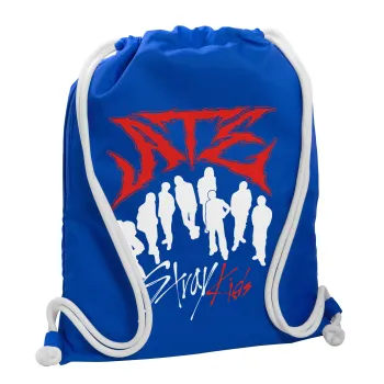 Stray Kids Boy band, Τσάντα πλάτης πουγκί GYMBAG Μπλε, με τσέπη (40x48cm) & χονδρά κορδόνια