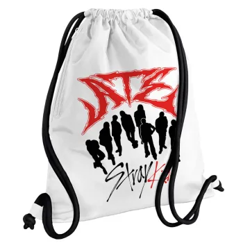 Stray Kids Boy band, Τσάντα πλάτης πουγκί GYMBAG λευκή, με τσέπη (40x48cm) & χονδρά κορδόνια