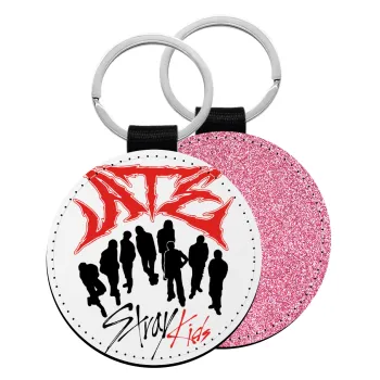 Stray Kids Boy band, Μπρελόκ Δερματίνη, στρογγυλό ΡΟΖ (5cm)